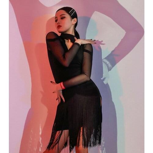 2020 New L9682 Tassel Hollow Waist Bust Hole Latin Dance Dress Women Performance Costume Latin Ballroom Dresses Dancewear