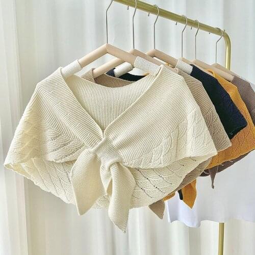 Winter Knitted Fake Collars for Women Knit Thin Flase Collar Knitted Small Cape Shawl Detachable Collar Neck Guard Scarf