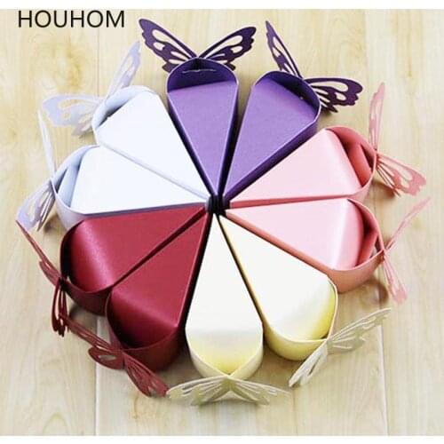 20pcs Butterfly Favor Dragees Candy Gift Boxes Carton Chocolate Cake Style Deco Mariage Wedding Party Flower Packaging Bags