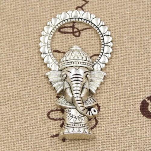 5pcs Charms Ganesha elephant buddha 50x28mm Antique bronze silver color Pendants DIY Making Findings Handmade Tibetan Jewelry