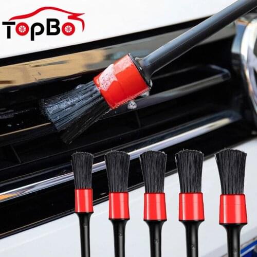 5pcs Car Detailing Cleaning Brush Auto Car Natural Boar Hair Brushes Set Dashboard Air Outlet Clean Tools Car Wash Accessories