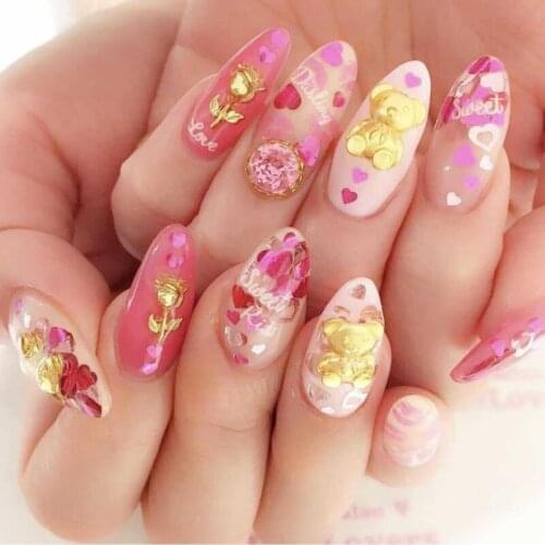 50Pcs Cute Gold Bear Nail Charms Korean Luxury Nail Stones Alloy Nail Piecing Sticker For Manicure Jewelry Charms Nail Art Decor