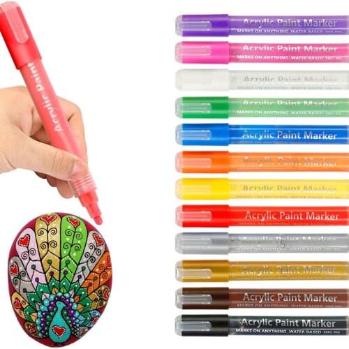 Acrylic Pens Set Paint Marker 12 Colors Fineliner 6mm Art Porcelain Glass Ceramic Mug Stone Fabric Permanent Painting Draw Pen