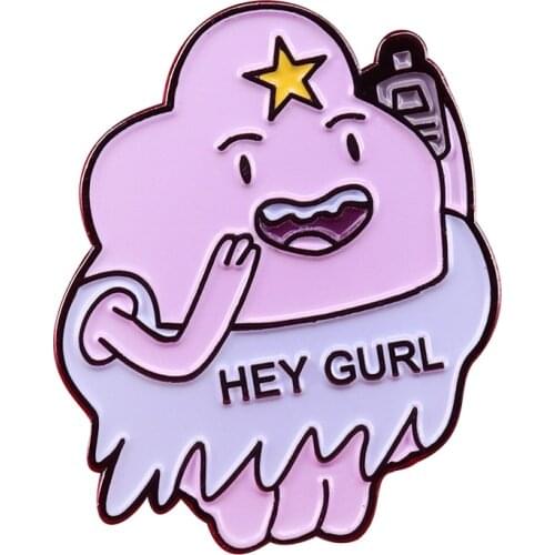Hey gurl pin Adventure Time Princess Bubblegum inspired brooch cute cartoon fantasy addition