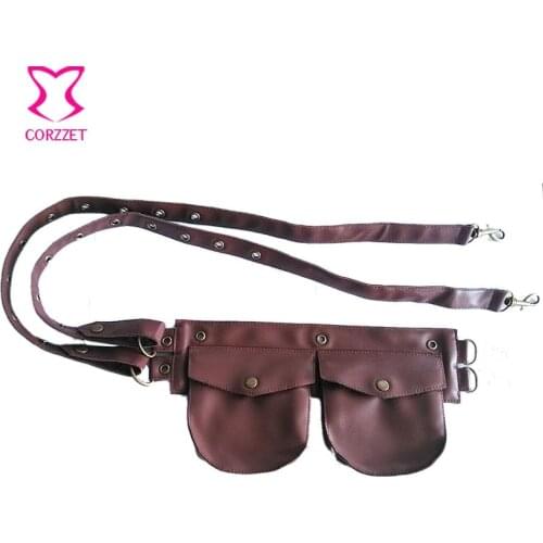 Black/ Brown Faux Leather Steampunk Pouch Belt / Waist Bags Corsets and Bustiers Accessories - Can Be Used In Burlesque Outfits