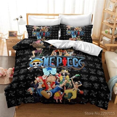 Black ONE PIECE Printed Bedding Set Cartoon 3d Duvet Cover Pillowcase Bed Linen Bedclothes Single Double Twin Queen King Size