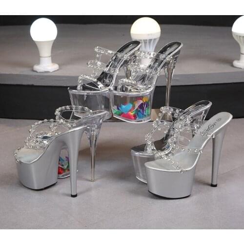 HOKSVZY Women Sexy Super High-heel Platform Sandals 18 Cm 20 Cm Nightclub Transparent Stiletto Single Lace Flower Shoes LFD