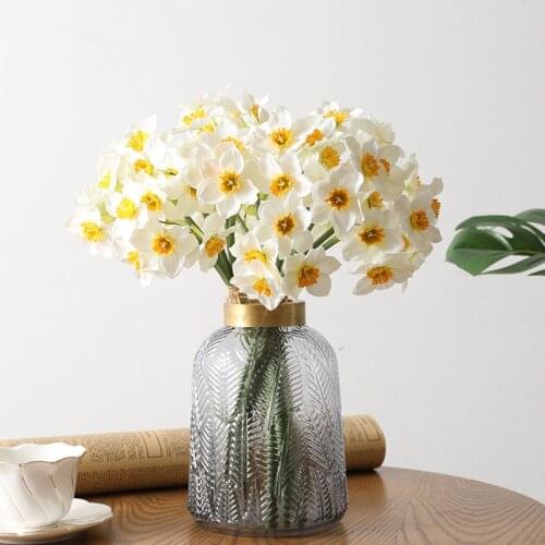 Artificial Narcissus Flower Bouquet Home Decoration Fake Desktop Flowers Wedding Scene Decor Daffodil