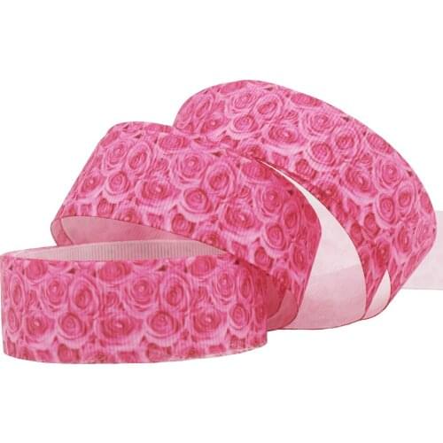 [IuBuFiGo] 10 Yards 1" 25mm Flowers Printed Grosgrain ribbon Pink ribbons DIY Bows Wedding Party Decoration 10Y1218