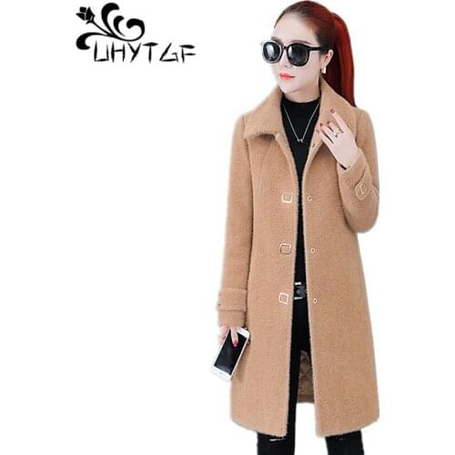 UHYTGF New Women winter jacket Woolen Woolen women coat fashion Korean Thicken Wild Plus size Slim Women winter warm jacket X736