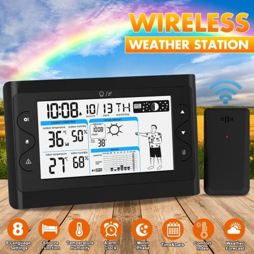 AUGIENB AUG-8639 LCD Weather Station + Outdoor Remote Sensor Thermometer Humidity Barometric Display Snooze Clock Calendar