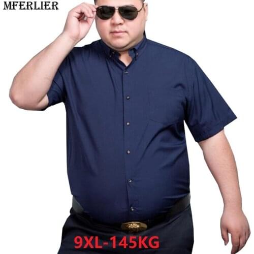 MFERLIER men summer 2018 dress shirts short sleeve blue plus size big shirt work business 8XL 9XL formal casual larger 6XL 7XL