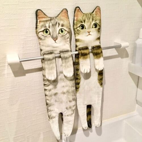 Cute Cat Shape Hand Towels Long Wipe Handkerchiefs Bath Towels for Bathroom Kitchen Home Textile Towels