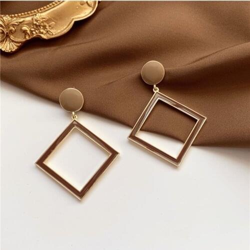 2020 Fashion Personality Insect Brown Earring Hollow Metal Square Pendant Earrings For Women Simple Jewelry Accessory Ear Nail