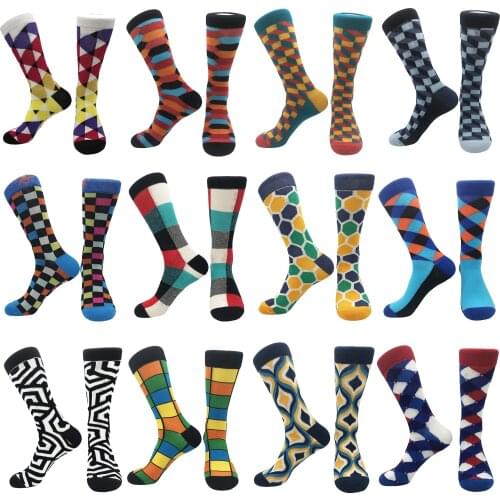 Trendy socks men and women socks lattice in the tube geometric abstract pattern stockings cotton socks hip-hop sports couples un