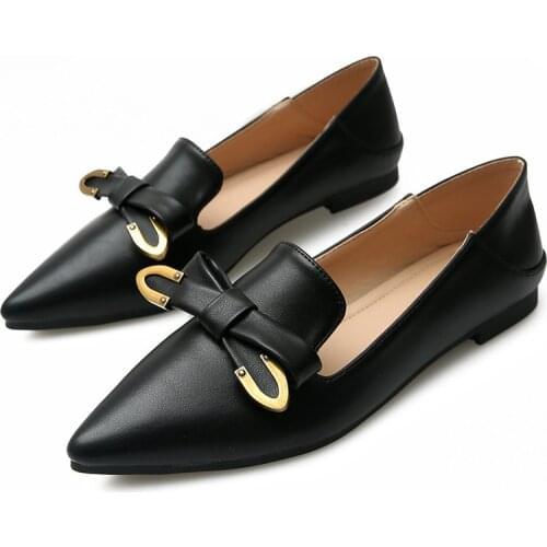 Women Flat Heel Shoes Pointed Toe Bowknot Solid Color Slip on Moccasins Boat Shoes Soft Sole Two Ways Wearing 33-43 Large Size