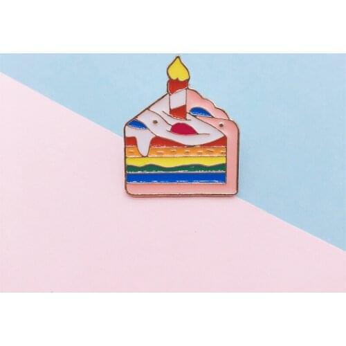 Cartoon Creative Birthday Gift Color Cake Candle Enamel Brooch Alloy Badge Denim Clothes Bag Pin Cute Sweet Jewelry Gift For Kid