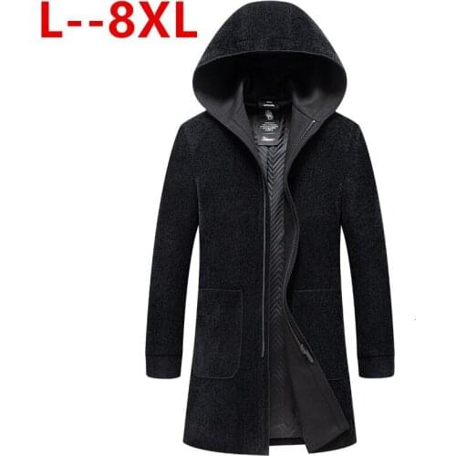 10XL 8XL 6XL Winter Wool Jacket Mens High-quality Wool Coat casual Slim collar wool coat Mens long cotton collar trench coat