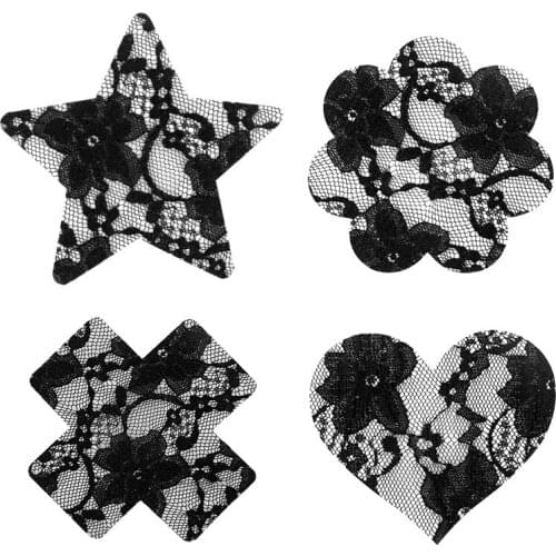 Women Lace Breast Petals Black Sexy Nipple Cover Heart Flower Shape Nipple Stickers Invisible Bra Pad For Intimate Accessories