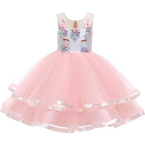 2019 New Fashion Flower Girls Unicorn Style Summer Dress Children Kids Birthday Party Cute Princess Tutu Tulle Dress for Girls