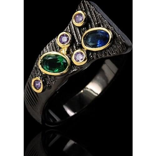 2020 New exquisite geometric two-tone zircon and colorful ring 925 silver Cocktail Ring for women jewelry gift
