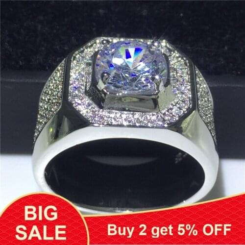 Original 925 Sterling Silver Ring 10mm Diamant CZ Ring Luxury Wedding Party Jewelry Gift For Men
