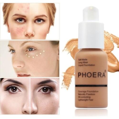 PHOERA Face Foundation Cream Concealer Brighten Waterproof Full Coverage Professional Facial Matte Base Make Up Primer TSLM1