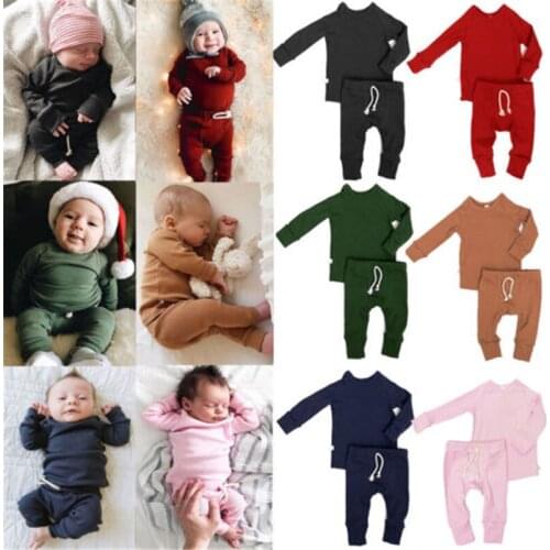 Causal Comfortable Pajamas Sets Baby Boy Girls Clothes Solid Tops + Pants Outfits Sleepwear Clothes