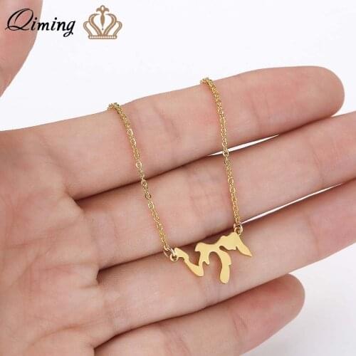 QIMING Dainty Great Lakes Pendant Necklace For Women Men Jewelry Vintage Retro Tibetan Stainless Steel Necklace Gift