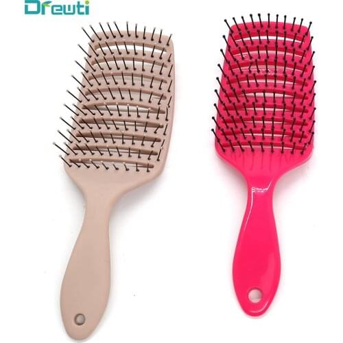 DREWTI Hair Styling Comb Scalp Massage Hairbrush Bristle Nylon Women Wet Curly Detangle Hair Brush for Salon Hairdressing Tools