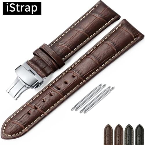 IStrap Genuine Leather Watchband Butterfly Buckle Bands Croco Grain Bracelet Watch 12 13 14 16 17 18 19 20 21 22 24 mm