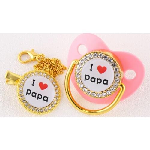 0-18 Months Luxury I Love PaPa Baby Pacifier Bling Bling Pacifier with Rhinestones Kid Orthodontic Dummy Crystal Pacifier Nipple