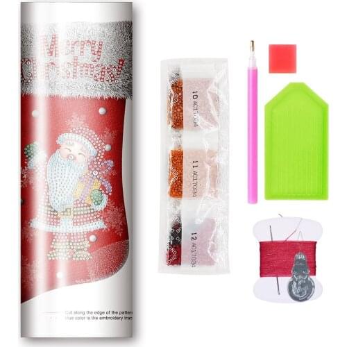 Christmas Stocking DIY Diamond Painting Cute Snowman Santa Claus Embroidery Ornaments Christmas Tree Pendant Candy Gift Bag