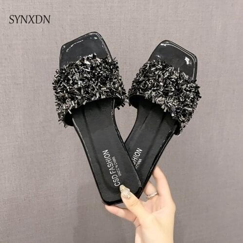 SYNXDN New 2021 Summer Women Slides Flat Slippers Design Sandals Casual Shoes Solid Ladies Open Toe Shoes Female Footwear