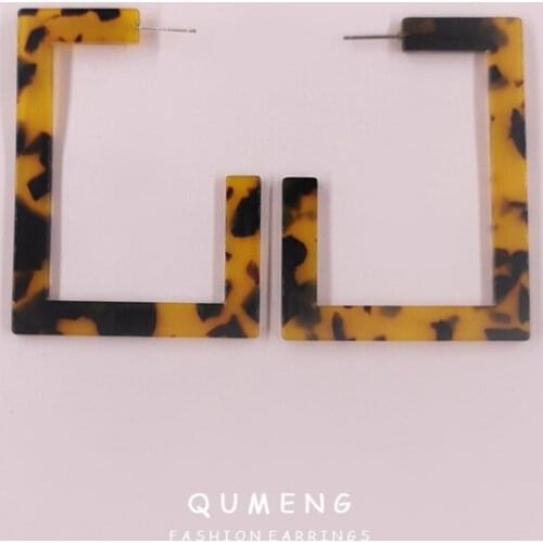 2021 Exaggerated Statement Square Leopard Print Acrylic Acetate CC Big Hoop Earrings Sexy Women Punk Stage Indian Jewelry