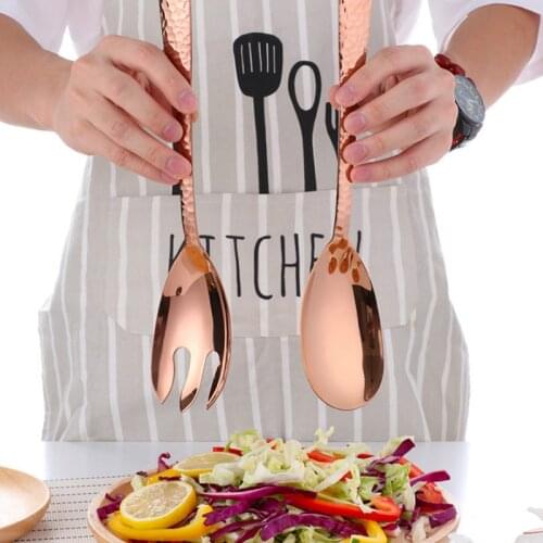 Stainless Steel Salad Spoon Fork Set Kitchen Food Server Pasta Utensils Public Tableware Using Buffet Restaurant Tools WJ814