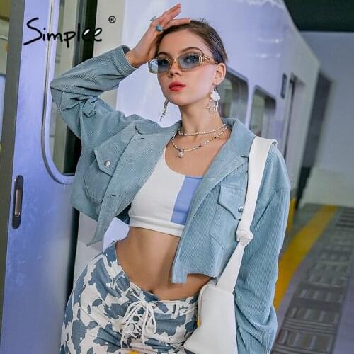 Simplee High Street Solid Lapel Collar Women Winter Short Jcakets Pockets Ladies Jackets Full Off Shoulder Sleeves Female Jacket