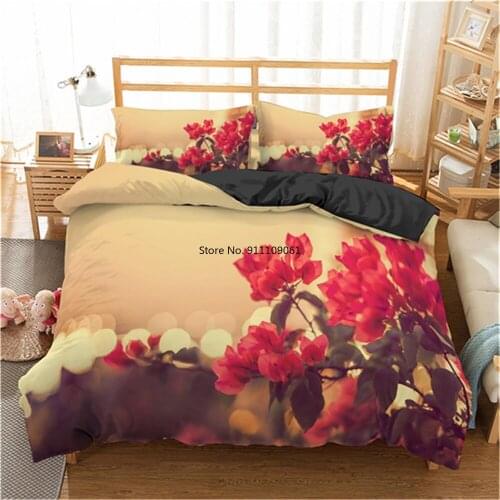 Modern 3D Colorful Bedding Set King Size Flower Printed Red Duvet Cover with Pillowcase Floral Double Bedding Big Bed Cover