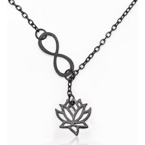 Personality Simple Fashionable 8 Characters Hollow Lotus Pendant Necklace Plant Flower Chain Jewellery Gift