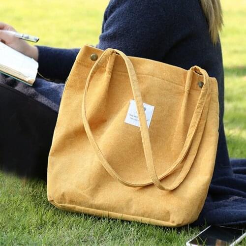 Corduroy Women Bags Reusable Shopping Bags Casual Tote Female Handbag Top-Handle fabric bag Magazine Shoulder Bag Large Capacity