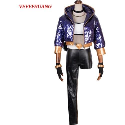 VEVEFHUANG Game LOL K/DA Akali Cosplay Costume LOL KDA Akali Cosplay Costume Winter Uniform Costume for Women Full Set