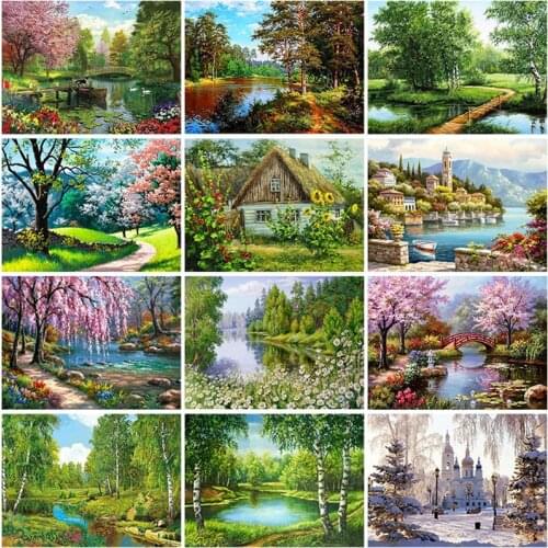 Villa Scenery DIY 5D Diamond Painting Full Round Resin Mosaic Landscape Diamond Embroidery Picture Rhinestone Home Decor Gift