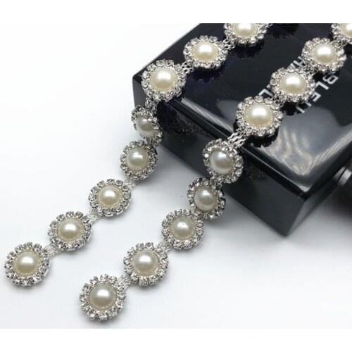 10Yards Clear Crystal Rhinestone Trim Pearl Chain Flower Necklace Handcraft Costume Sewing Wedding Decoration DIY Accessories