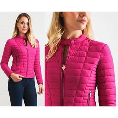 Womens Black/Gem/Fuschia/Red Satin/Matte Quilted Biker Jacket Front Zipper Pocket Cotton Padded Stretch Lightweight Outdoor-wear