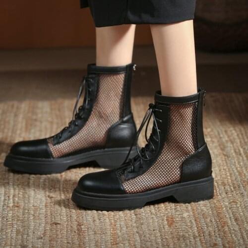2021 Summer Shoes Women Boots Breathable Ladies Mesh Shoes Summer Women Footwear Lace-up Black White Ankle Botas