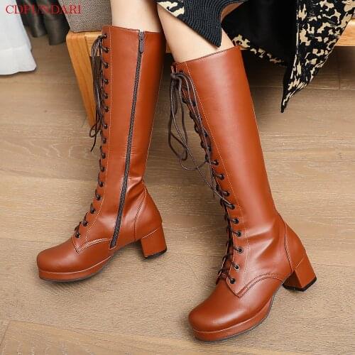 2021Black Punk Platform Calf Boots Women High Heels Boots Ladies Autumn Winter Long Boots Shoes Woman Super Size Red White