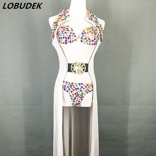 Women Magician Crystals Costumes Bar Nightclub Leading dance DJ DS performance clothes Singer Jazz Rock sexy long Clock sets