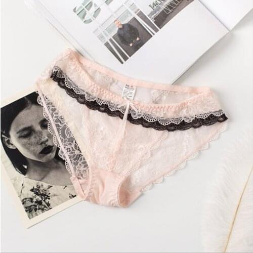 Women Sexy Lace Underwear Lingerie Breathable Low-waist Panties Thong Transparent Hollow Out Underwear