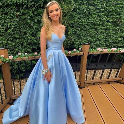 Cross Backless Prom Dresses 8th Grade Long 2020 Elegant V-neck Evening Dress Woman Party Night Gowns Crystal robe de soiree