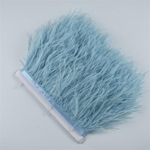 1M 5M 10Meter 8-10CM Light Blue ostrich feathers trims Ribbon Fringe White ostrich feather For Craft ribbon for skirt clothing